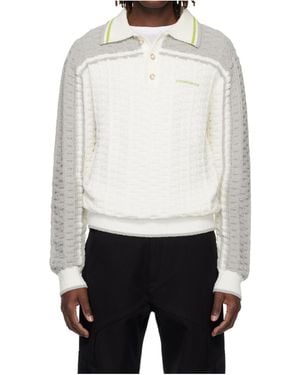 CASABLANCA Long-Sleeve Boucle Polo Shirt - White