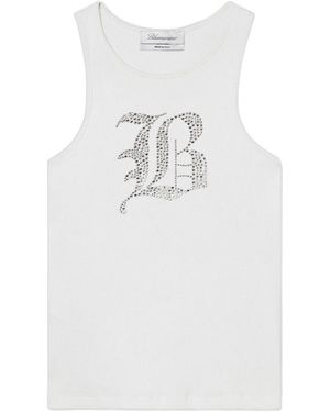 Blumarine Logo Embellished Ribbed-Knit Tank Top - White