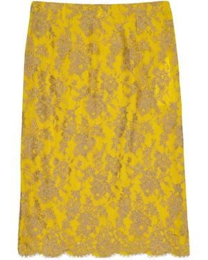 Saint Laurent Lace Straightcut Midi Skirt - Yellow