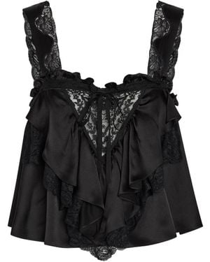 Chloé Lace-Embellished Ruffled Silk Blouse - Black