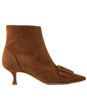 Manolo Blahnik Buckled Suede Ankle Boots - Brown