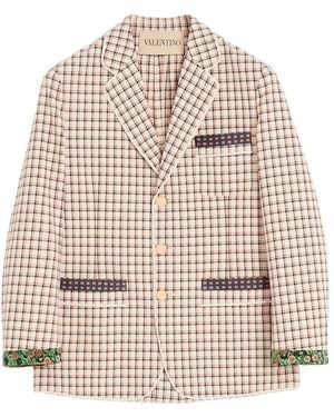 Valentino Checked Single-Breasted Blazer - Natural