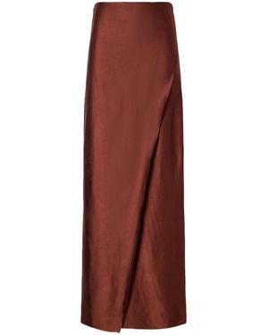 Ruohan Wrap-Effect Satin-Jacquard Maxi Skirt - Brown