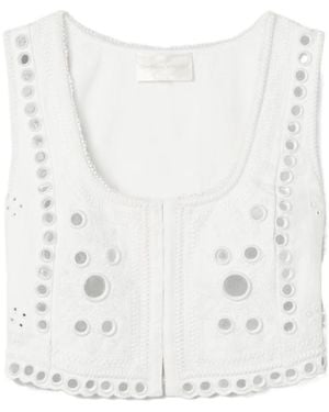 LoveShackFancy Short Sequined Top - White