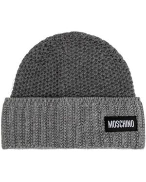 Moschino Logo Patch Knitted Hat - Gray