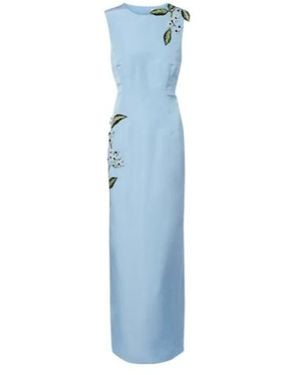 Oscar de la Renta Porcelain Flower Silk Faille Maxi Dress - Blue