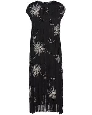 Prada Embroidered Dress With Fringe - Black