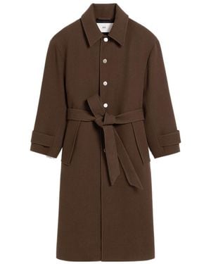 Ami Paris Belted Long Oversized Coat - Brown
