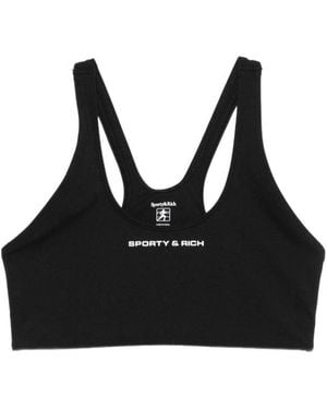Sporty & Rich Logo-Print Racerback Sports Bra - Black