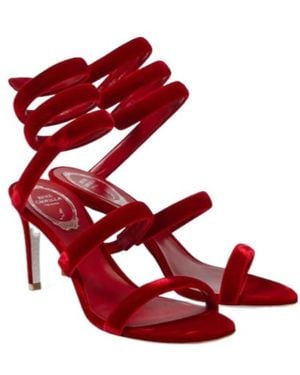 Rene Caovilla Cleo 80 Velvet Sandals - Red