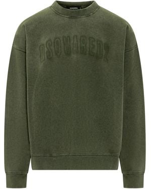 DSquared² Loose Fit Raw Edge Crewneck Sweatshirt - Green