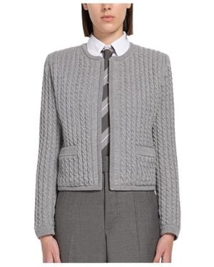 Thom Browne Cable Knit Open Front Cardigan - Grey