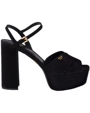 Prada Suede Platform Sandals - Black
