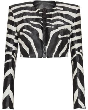 Balmain Zippered Zebra Print Casual Jacket - Black