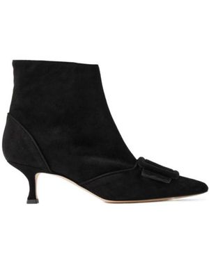 Manolo Blahnik Buckled Suede Ankle Boots - Black