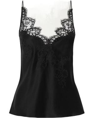 Carine Gilson Lace-Trimmed Silk-Satin Camisole - Black