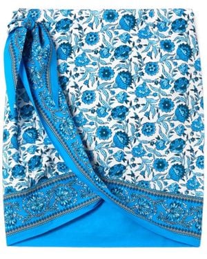 MC2 Saint Barth Angie Pareo Floral Batik Print Wrap Skirt - Blue