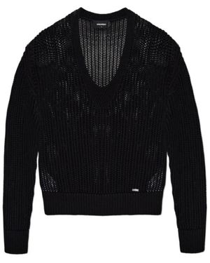 DSquared² V-Neck Logo Plaque Knit Sweater - Black