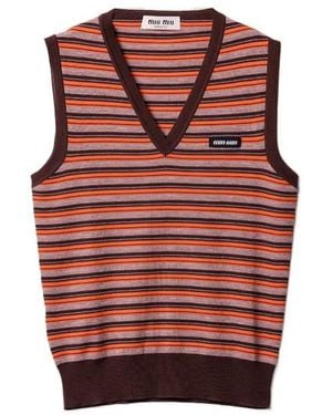 Miu Miu V-Neck Striped Knitted Vest - Red