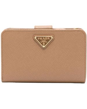 Prada Triangle Logo Bifold Wallet - Natural