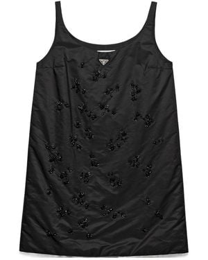 Prada Embroidered, Lightweight Re-Nylon Mini-Dress - Black