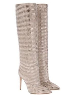 Paris Texas Embellished Suede Knee-High Boots - Grey
