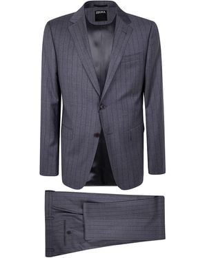 ZEGNA Single Breasted Striped Suit Set - Blue