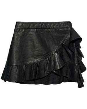 AllSaints Luana Ruffled Leather Skirt - Black