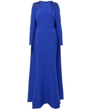 Safiyaa Ginevra Embellished Caped Gown - Blue