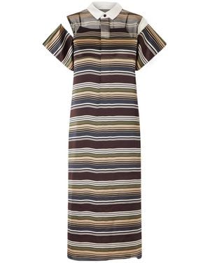 Sacai Striped Short-Sleeve Midi Dress - Black