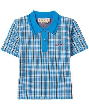 Marni Checked Jacquard-Knit Polo Top - Blue