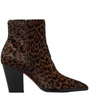 Santoni Leopard-Print Block-Heel Ankle Boots - Brown