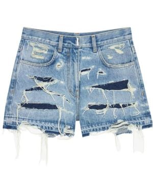 Givenchy Mini Denim Shorts With Broken Holes - Blue