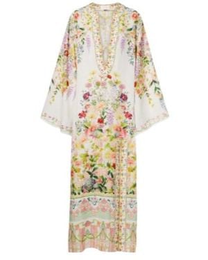CAMILLA Cutout Floral Linen Kaftan - Metallic
