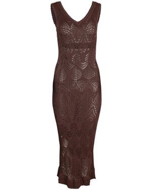 STAUD Roan Pointelle-Knit Midi Dress - Brown