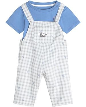 KENZO Checked Cotton Dungarees Set - Blue