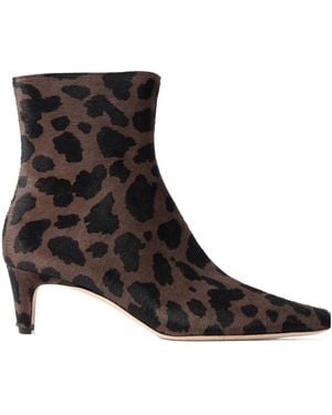 STAUD Leopard-Print Calf Hair Ankle Boots - Black