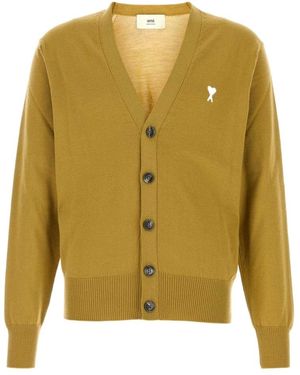 Ami Paris Ami V-Neck Cardigan - Yellow