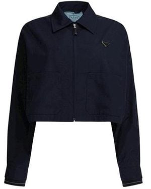 Prada Triangle-Logo Zip-Up Cropped Jacket - Blue