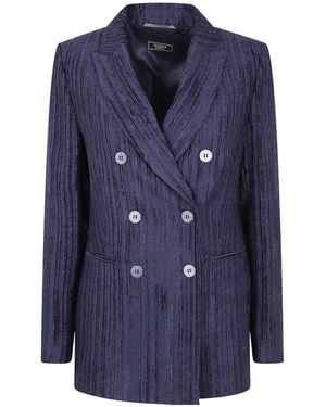 Peserico Collared Long-Sleeved Suit Jacket - Blue