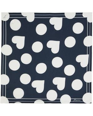 Jacquemus Polka Dot Heart Silk Scarf - Blue