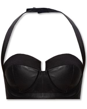Balmain Leather Crop Top With Open Back - Black