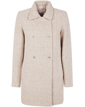 Twinset Sequin-Embellished Bouclé Coat - Natural