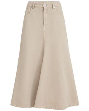 Brunello Cucinelli Cotton-Linen Midi Skirt - Natural