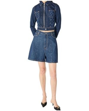 Marine Serre Logo Patch Panelled Denim Shorts - Blue