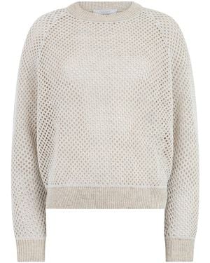 Peserico Perforated Crew Neck Knitted Jumper - White