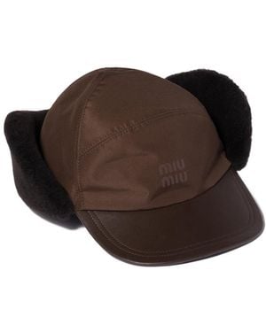 Miu Miu Technical Fabric And Shearling Cap - Brown