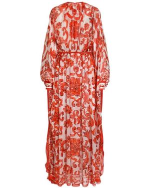 Dolce & Gabbana Majolica-Printed Long Kaftan Dress - Red