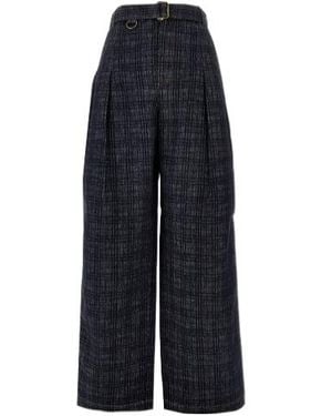 Burberry Wide-Leg Checked Belted Pants - Blue