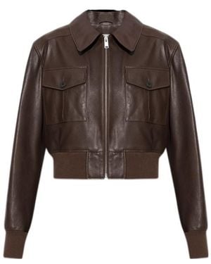 Arma Collared Cropped Leather Jacket - Brown